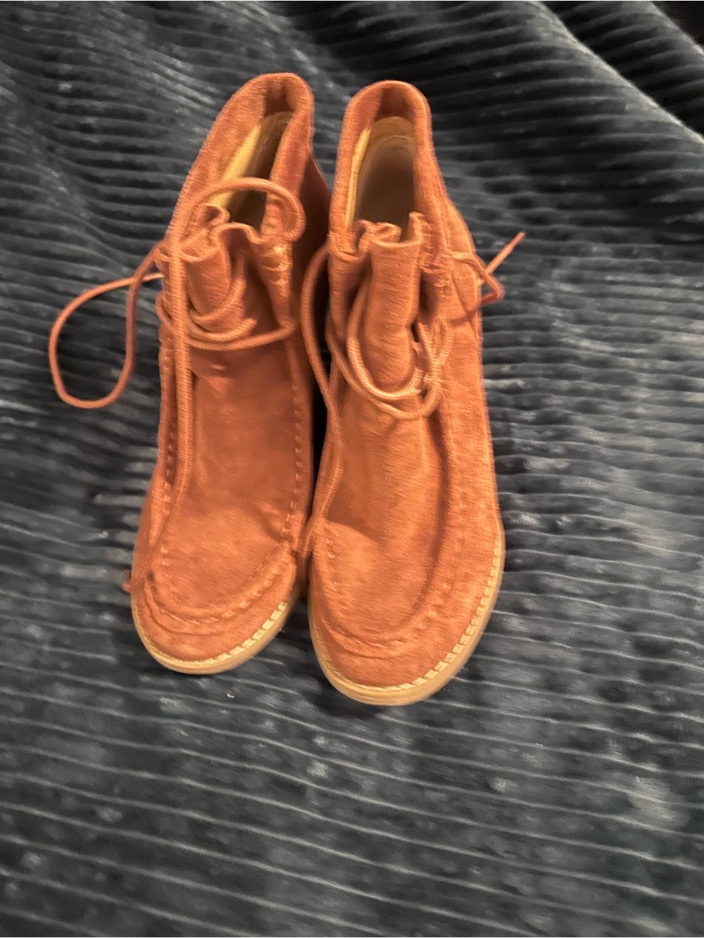 Lucky Brand Women's Suede Lace-Up Ankle Boots in Terra cotta/rust color